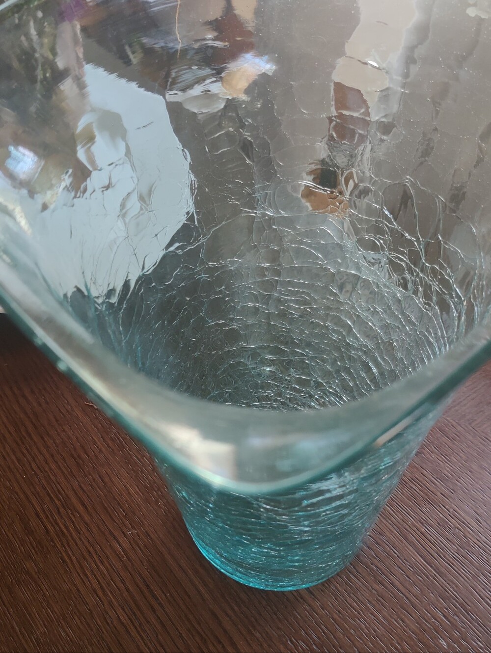 Handblown Crackle Glass Vase - Aqua Blue - Picture 5 of 7